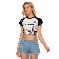 Custom Fiji Rugby Raglan Cropped T Shirt Go Champions Fijian Tapa Cloth LT14 Female White - Polynesian Pride