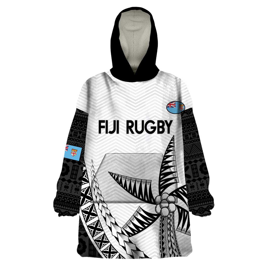 Custom Fiji Rugby Wearable Blanket Hoodie Go Champions Fijian Tapa Cloth LT14 One Size White - Polynesian Pride