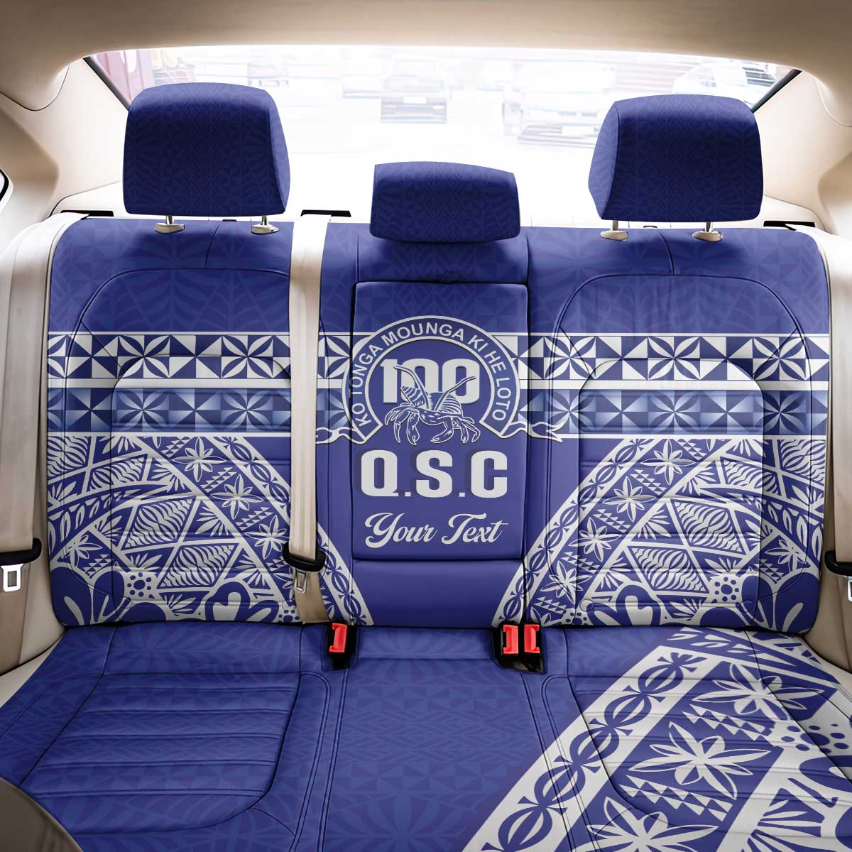 Personalised Queen Salote College Back Car Seat Cover Kolisi Fefine 100th Anniversary Kupesi Blue LT14 - Polynesian Pride