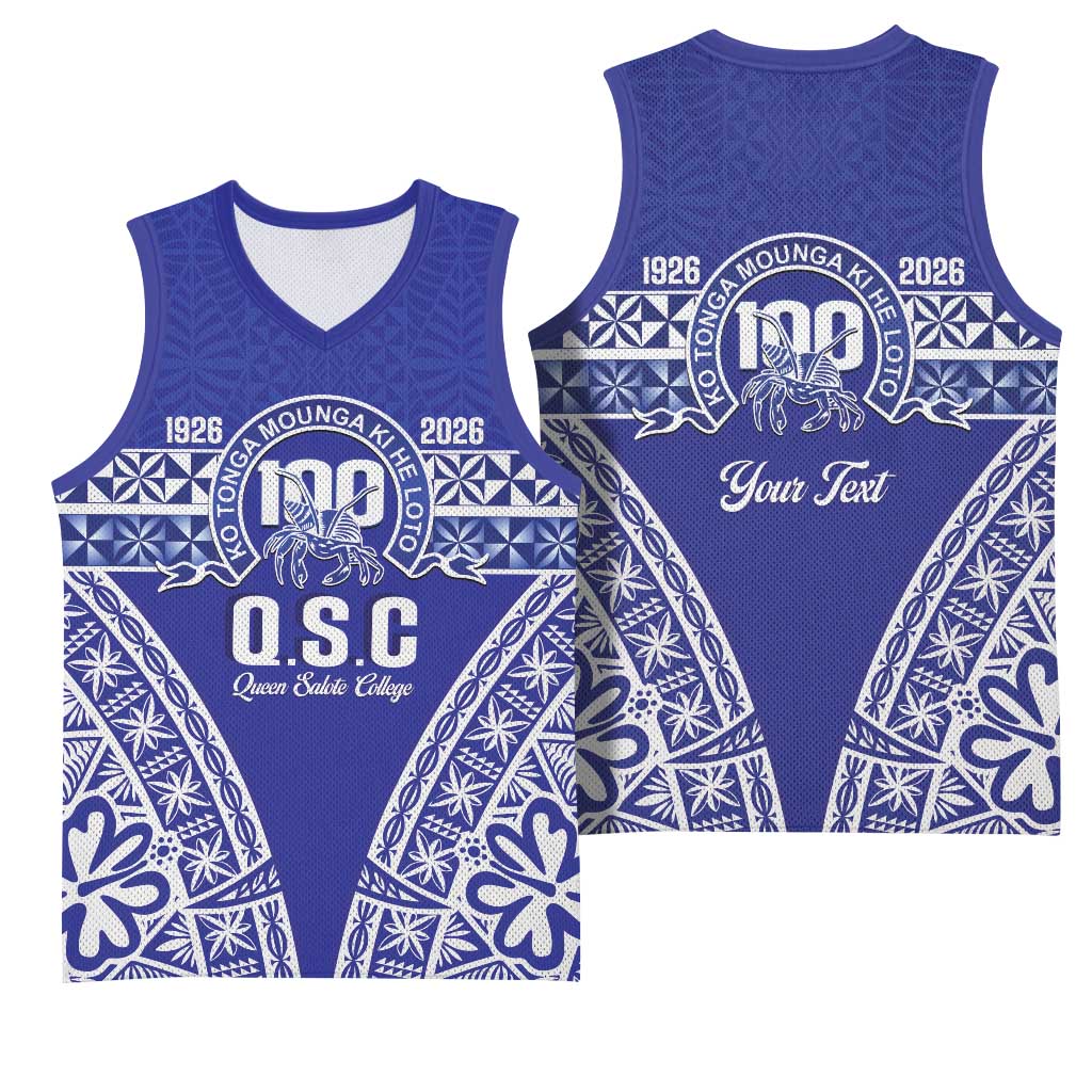 Personalised Queen Salote College Basketball Jersey Kolisi Fefine 100th Anniversary Kupesi Blue LT14 - Polynesian Pride