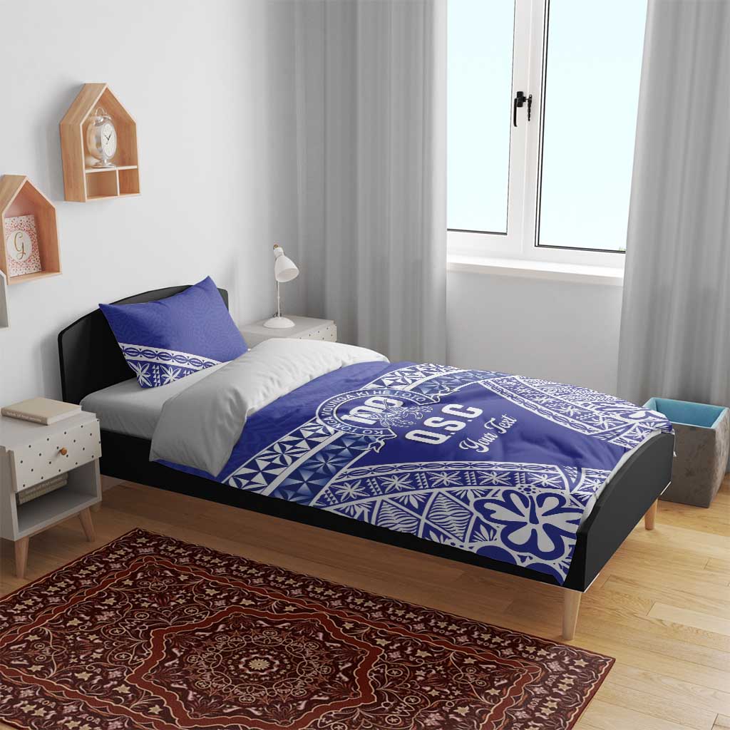 Personalised Queen Salote College Bedding Set Kolisi Fefine 100th Anniversary Kupesi Blue - Polynesian Pride