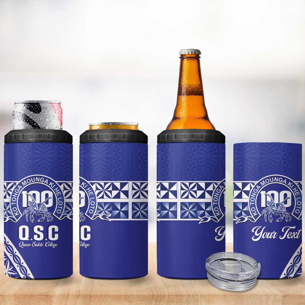 Personalised Queen Salote College 4 in 1 Can Cooler Tumbler Kolisi Fefine 100th Anniversary Kupesi Blue LT14 - Polynesian Pride