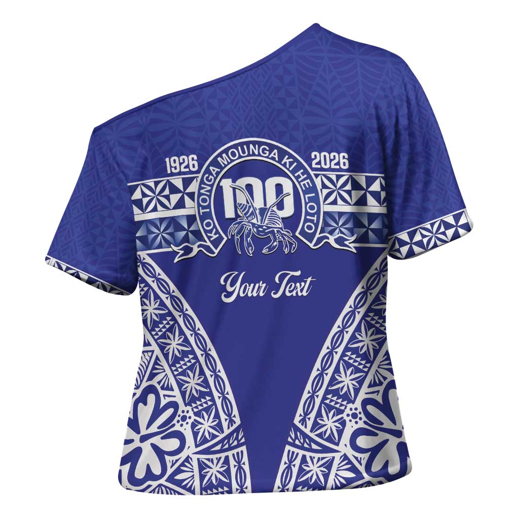 Personalised Queen Salote College Cross Shoulder Shirt Kolisi Fefine 100th Anniversary Kupesi Blue LT14 - Polynesian Pride