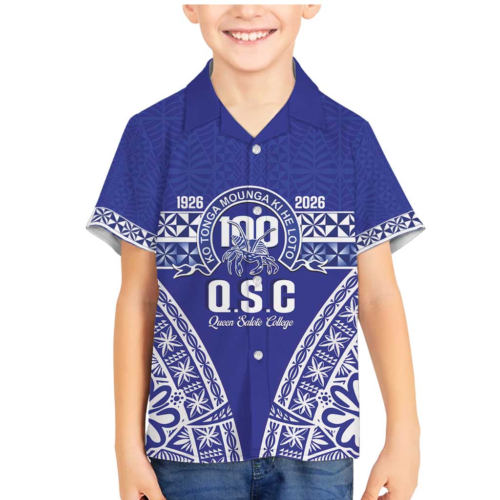 Personalised Queen Salote College Family Matching Mermaid Dress and Hawaiian Shirt Kolisi Fefine 100th Anniversary Kupesi Blue LT14 Son's Shirt Blue - Polynesian Pride