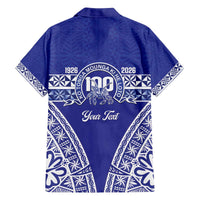 Personalised Queen Salote College Family Matching Off The Shoulder Long Sleeve Dress and Hawaiian Shirt Kolisi Fefine 100th Anniversary Kupesi Blue LT14 - Polynesian Pride