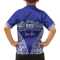 Personalised Queen Salote College Family Matching Short Sleeve Bodycon Dress and Hawaiian Shirt Kolisi Fefine 100th Anniversary Kupesi Blue LT14 - Polynesian Pride