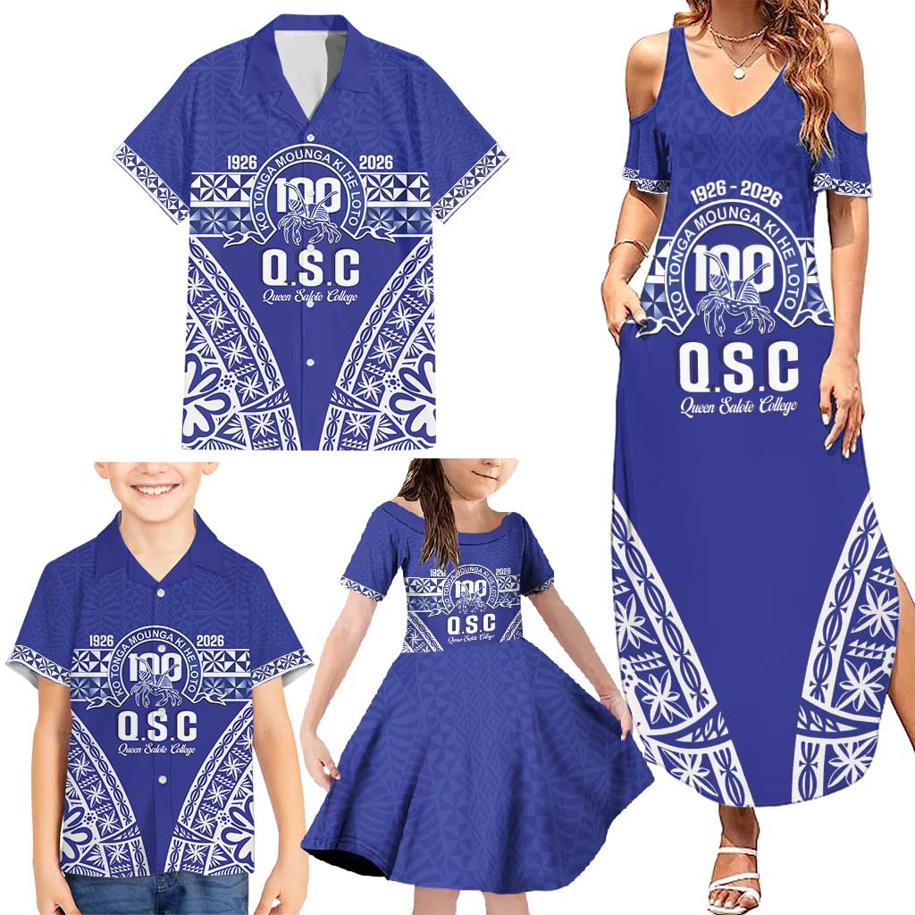 Personalised Queen Salote College Family Matching Summer Maxi Dress and Hawaiian Shirt Kolisi Fefine 100th Anniversary Kupesi Blue LT14 - Polynesian Pride