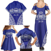 Personalised Queen Salote College Family Matching Summer Maxi Dress and Hawaiian Shirt Kolisi Fefine 100th Anniversary Kupesi Blue LT14 - Polynesian Pride