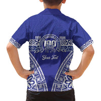 Personalised Queen Salote College Family Matching Tank Maxi Dress and Hawaiian Shirt Kolisi Fefine 100th Anniversary Kupesi Blue LT14 - Polynesian Pride