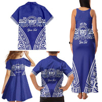 Personalised Queen Salote College Family Matching Tank Maxi Dress and Hawaiian Shirt Kolisi Fefine 100th Anniversary Kupesi Blue LT14 - Polynesian Pride