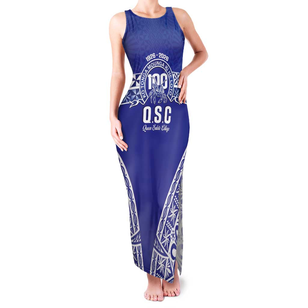 Personalised Queen Salote College Family Matching Tank Maxi Dress and Hawaiian Shirt Kolisi Fefine 100th Anniversary Kupesi Blue LT14 Mom's Dress Blue - Polynesian Pride