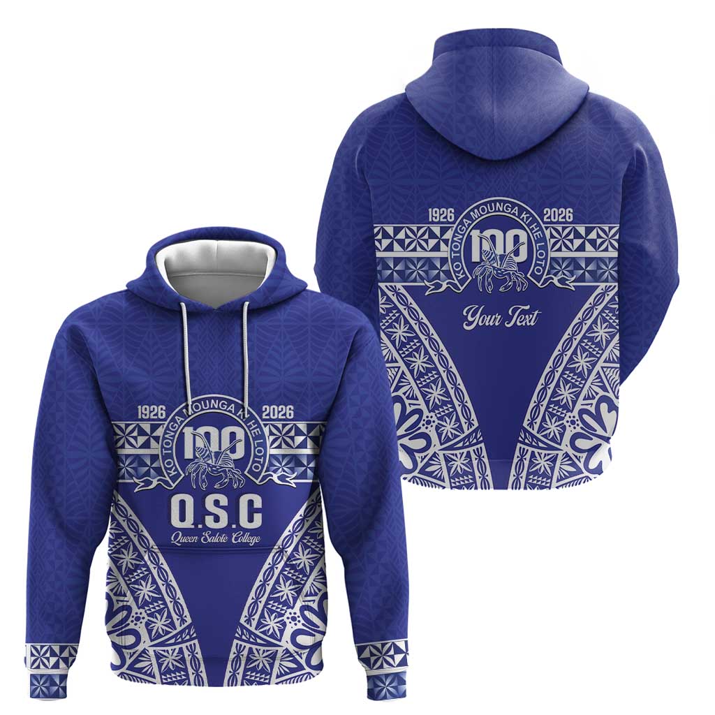 Personalised Queen Salote College Hoodie Kolisi Fefine 100th Anniversary Kupesi Blue LT14 - Polynesian Pride