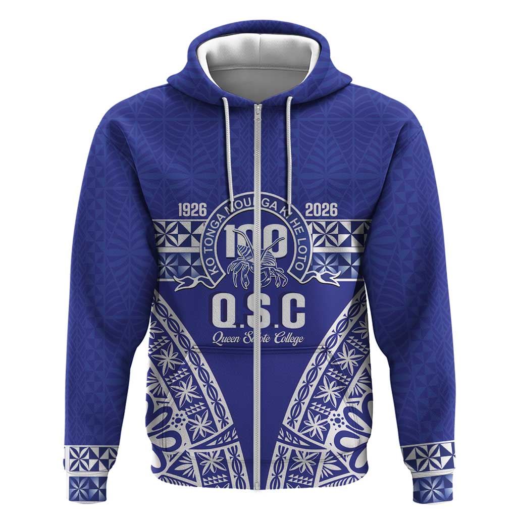 Personalised Queen Salote College Hoodie Kolisi Fefine 100th Anniversary Kupesi Blue LT14 Zip Hoodie Blue - Polynesian Pride