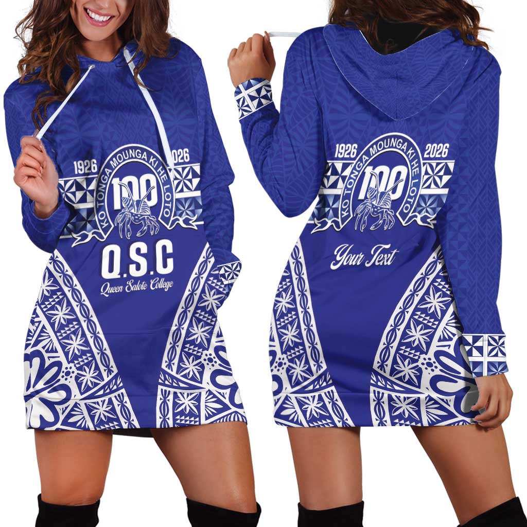 Personalised Queen Salote College Hoodie Dress Kolisi Fefine 100th Anniversary Kupesi Blue LT14 - Polynesian Pride