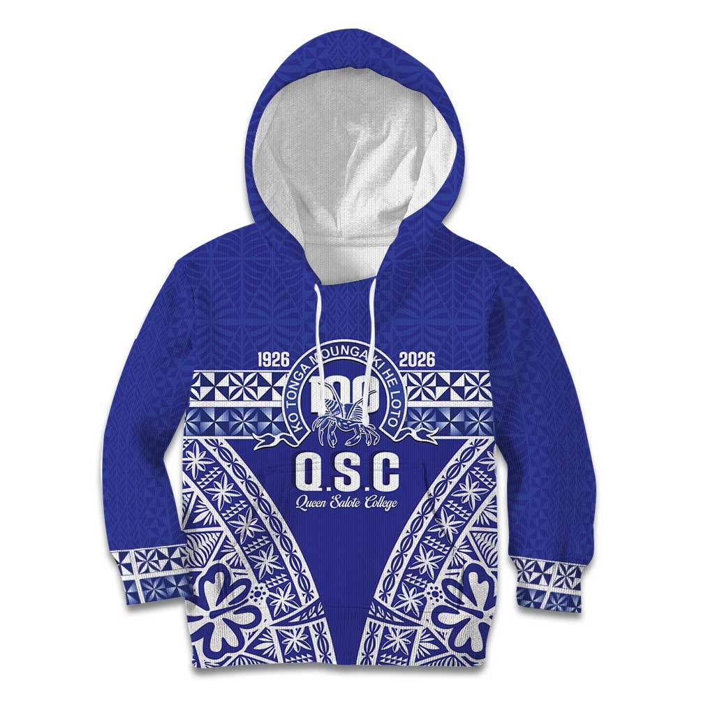 Personalised Queen Salote College Kid Hoodie Kolisi Fefine 100th Anniversary Kupesi Blue LT14 Hoodie Blue - Polynesian Pride