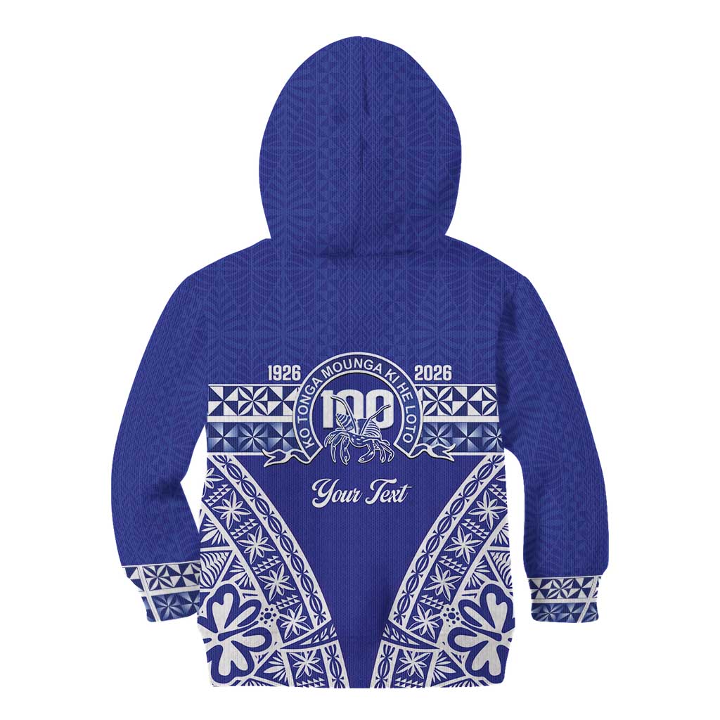 Personalised Queen Salote College Kid Hoodie Kolisi Fefine 100th Anniversary Kupesi Blue LT14 - Polynesian Pride