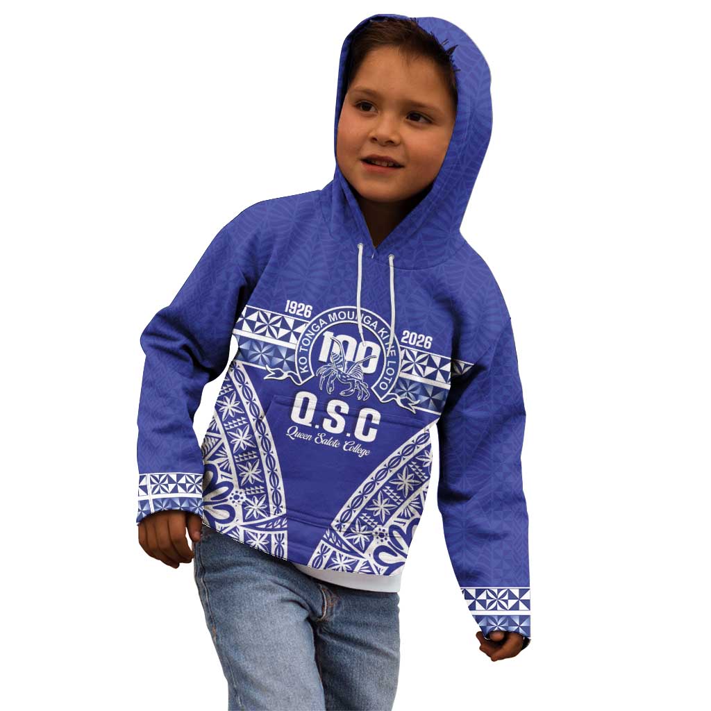 Personalised Queen Salote College Kid Hoodie Kolisi Fefine 100th Anniversary Kupesi Blue LT14 - Polynesian Pride
