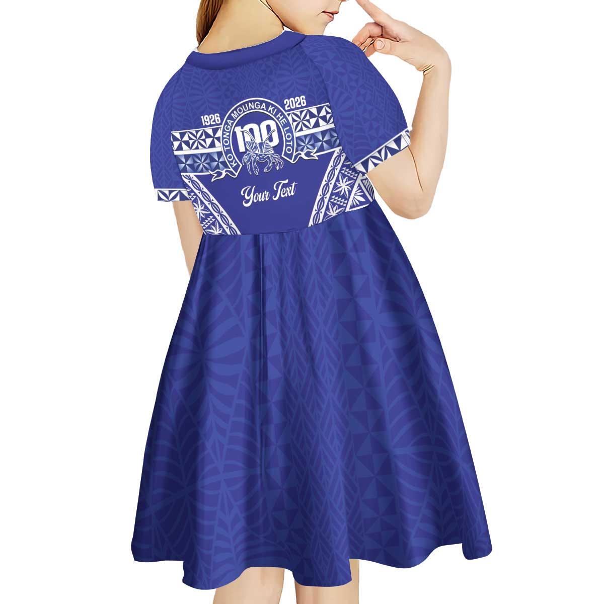 Personalised Queen Salote College Kid Short Sleeve Dress Kolisi Fefine 100th Anniversary Kupesi Blue LT14 - Polynesian Pride