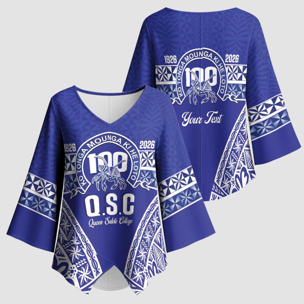 Personalised Queen Salote College Kimono Sleeve Blouse Kolisi Fefine 100th Anniversary Kupesi Blue LT14 - Polynesian Pride