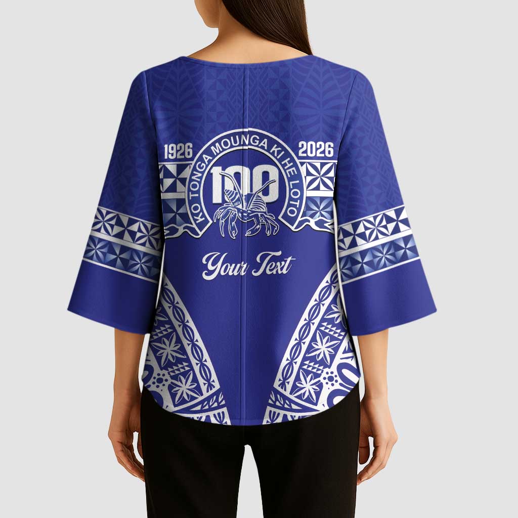 Personalised Queen Salote College Kimono Sleeve Blouse Kolisi Fefine 100th Anniversary Kupesi Blue LT14 - Polynesian Pride