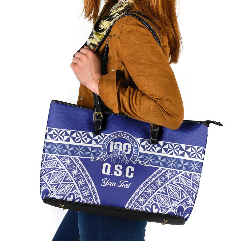 Personalised Queen Salote College Leather Tote Bag Kolisi Fefine 100th Anniversary Kupesi Blue LT14 Blue - Polynesian Pride