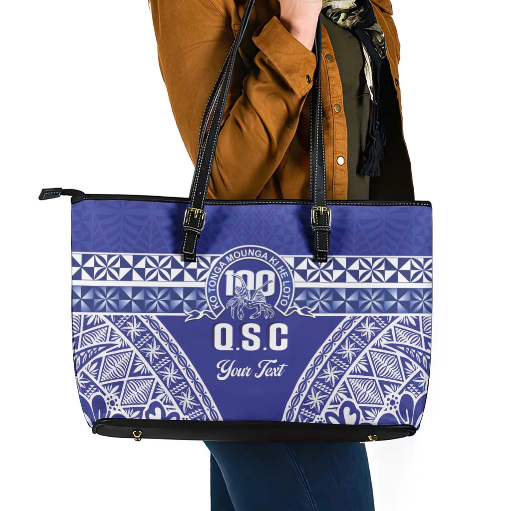 Personalised Queen Salote College Leather Tote Bag Kolisi Fefine 100th Anniversary Kupesi Blue LT14 - Polynesian Pride