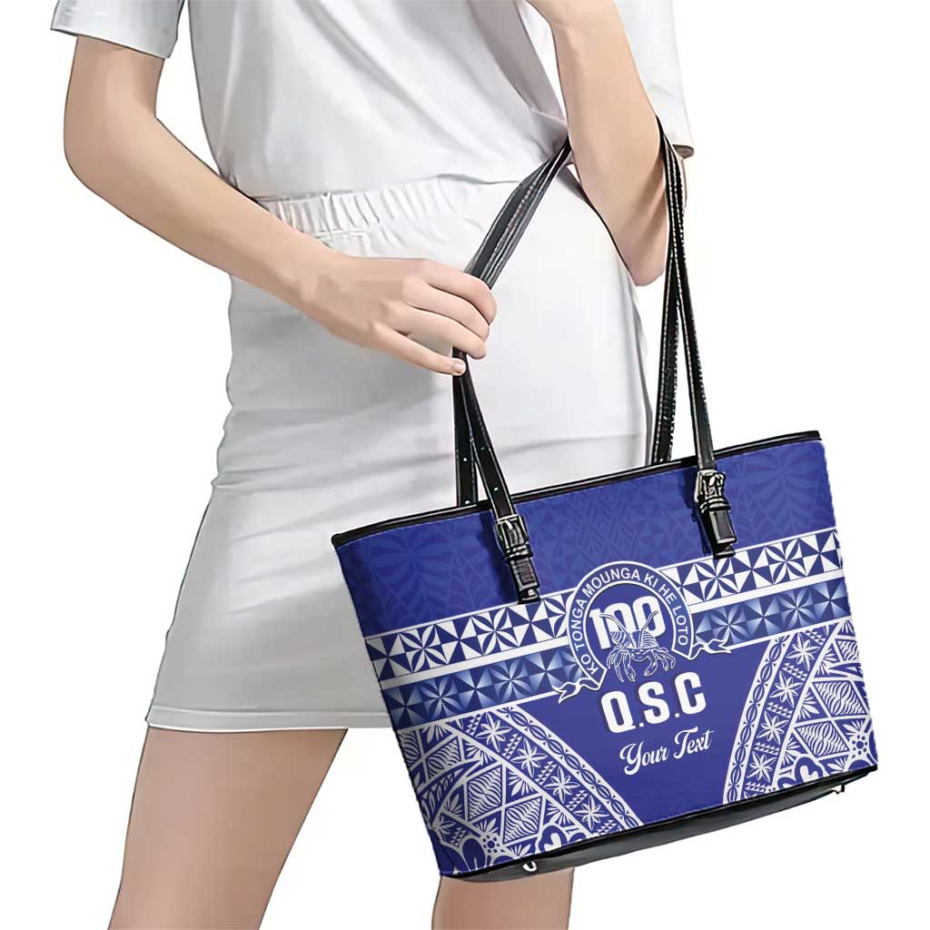 Personalised Queen Salote College Leather Tote Bag Kolisi Fefine 100th Anniversary Kupesi Blue LT14 - Polynesian Pride