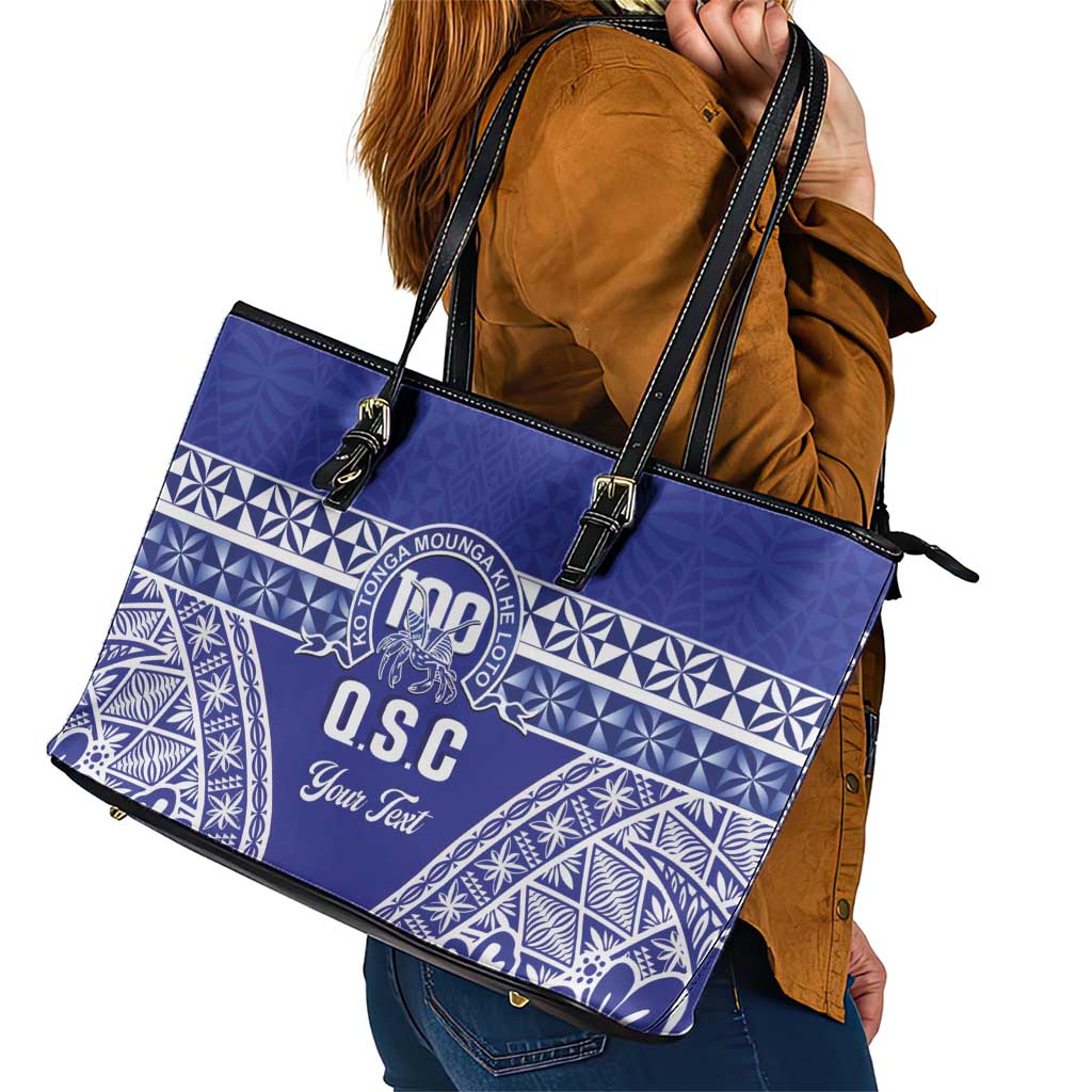 Personalised Queen Salote College Leather Tote Bag Kolisi Fefine 100th Anniversary Kupesi Blue LT14 - Polynesian Pride