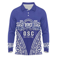 Personalised Queen Salote College Long Sleeve Polo Shirt Kolisi Fefine 100th Anniversary Kupesi Blue LT14 Blue - Polynesian Pride