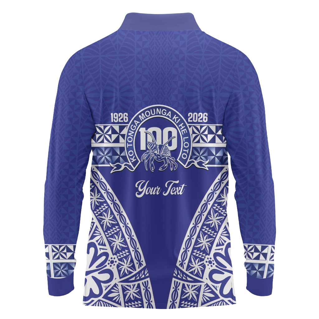 Personalised Queen Salote College Long Sleeve Polo Shirt Kolisi Fefine 100th Anniversary Kupesi Blue LT14 - Polynesian Pride