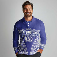 Personalised Queen Salote College Long Sleeve Polo Shirt Kolisi Fefine 100th Anniversary Kupesi Blue LT14 - Polynesian Pride