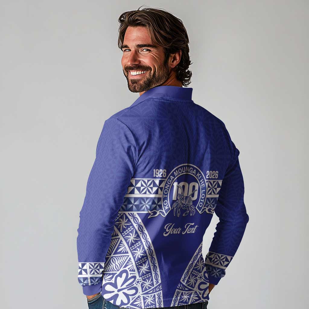 Personalised Queen Salote College Long Sleeve Polo Shirt Kolisi Fefine 100th Anniversary Kupesi Blue LT14 - Polynesian Pride