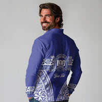 Personalised Queen Salote College Long Sleeve Polo Shirt Kolisi Fefine 100th Anniversary Kupesi Blue LT14 - Polynesian Pride
