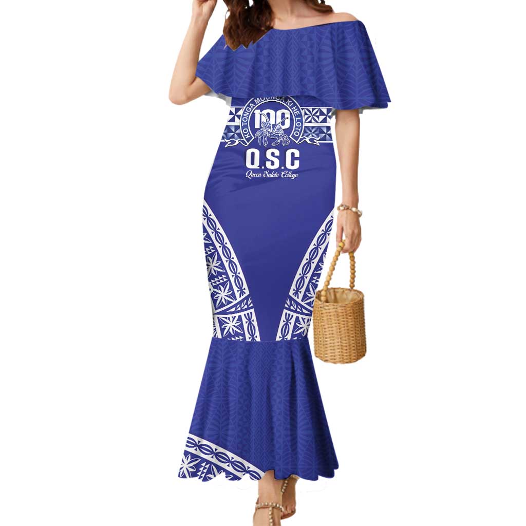 Personalised Queen Salote College Mermaid Dress Kolisi Fefine 100th Anniversary Kupesi Blue LT14 Women Blue - Polynesian Pride