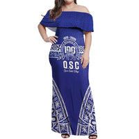 Personalised Queen Salote College Off Shoulder Maxi Dress Kolisi Fefine 100th Anniversary Kupesi Blue LT14 Women Blue - Polynesian Pride
