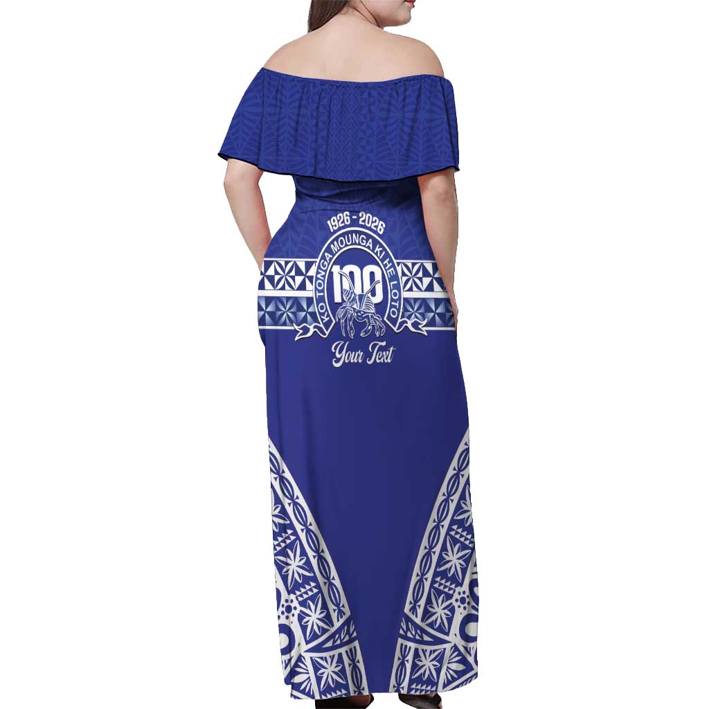 Personalised Queen Salote College Off Shoulder Maxi Dress Kolisi Fefine 100th Anniversary Kupesi Blue LT14 - Polynesian Pride