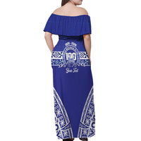 Personalised Queen Salote College Off Shoulder Maxi Dress Kolisi Fefine 100th Anniversary Kupesi Blue LT14 - Polynesian Pride