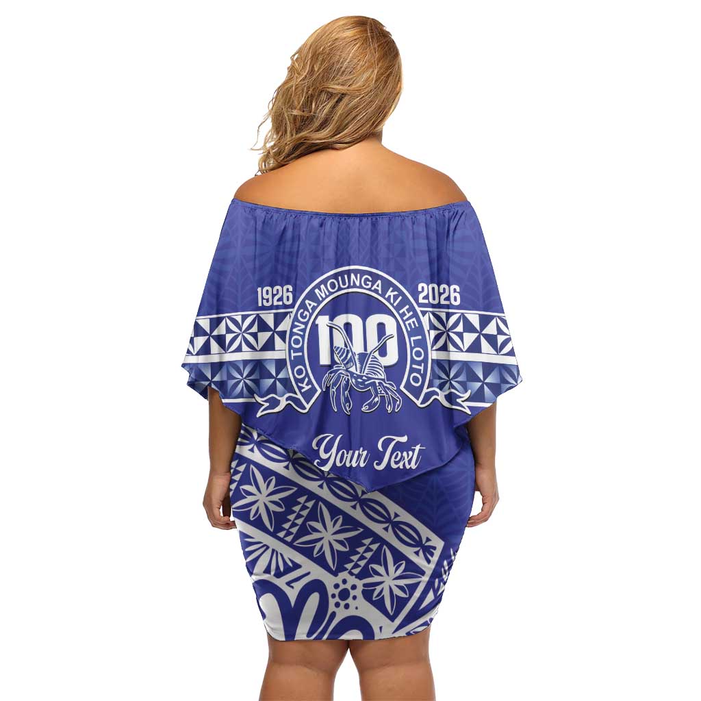 Personalised Queen Salote College Off Shoulder Short Dress Kolisi Fefine 100th Anniversary Kupesi Blue LT14 - Polynesian Pride