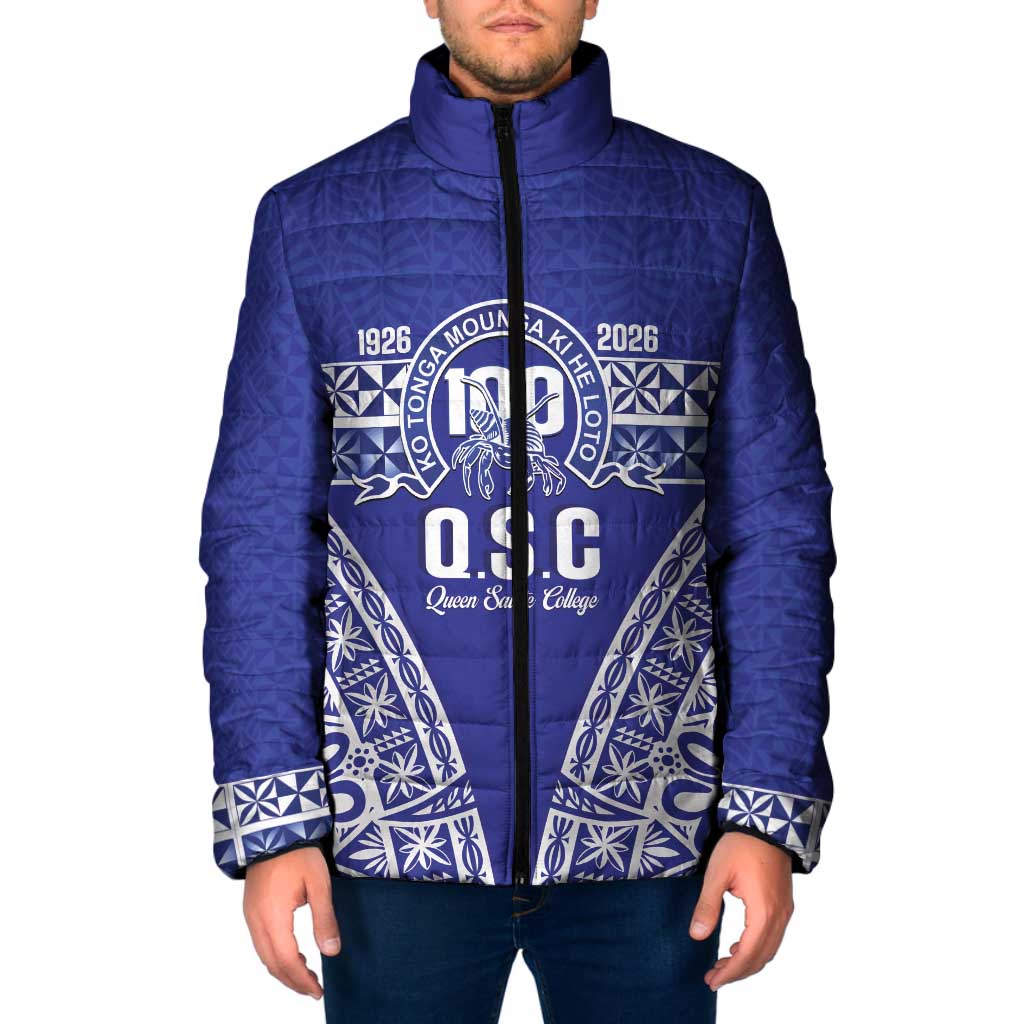 Personalised Queen Salote College Padded Jacket Kolisi Fefine 100th Anniversary Kupesi Blue LT14 Men Blue - Polynesian Pride