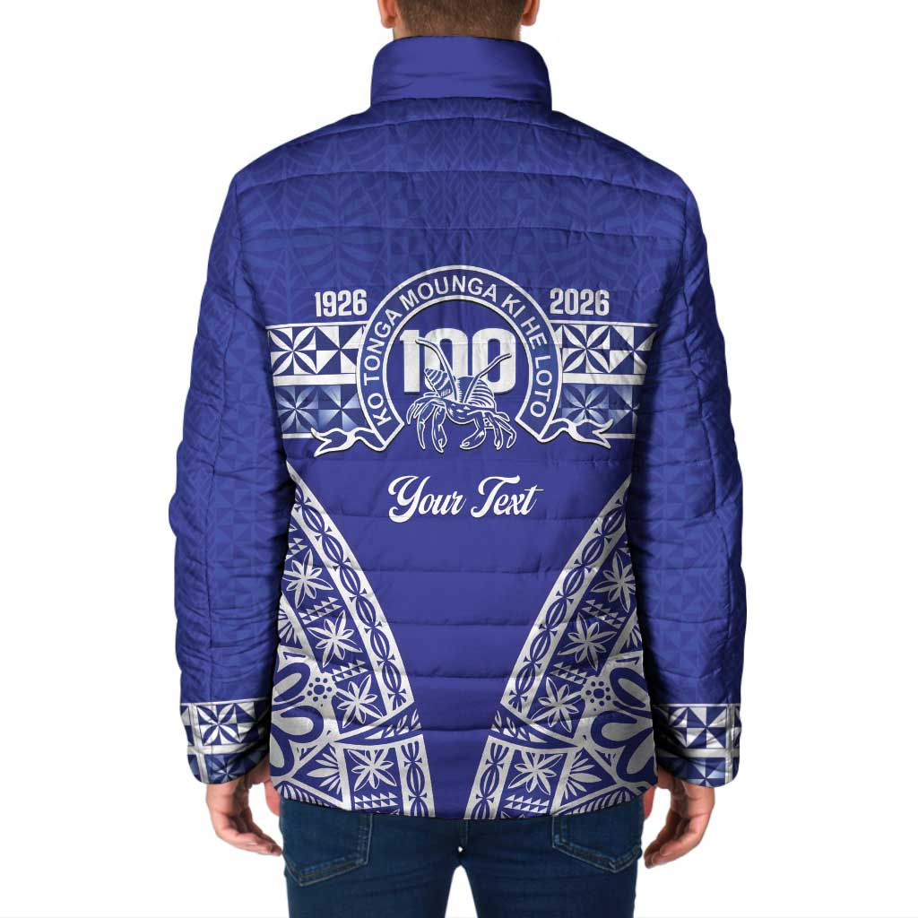 Personalised Queen Salote College Padded Jacket Kolisi Fefine 100th Anniversary Kupesi Blue LT14 - Polynesian Pride