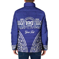 Personalised Queen Salote College Padded Jacket Kolisi Fefine 100th Anniversary Kupesi Blue LT14 - Polynesian Pride