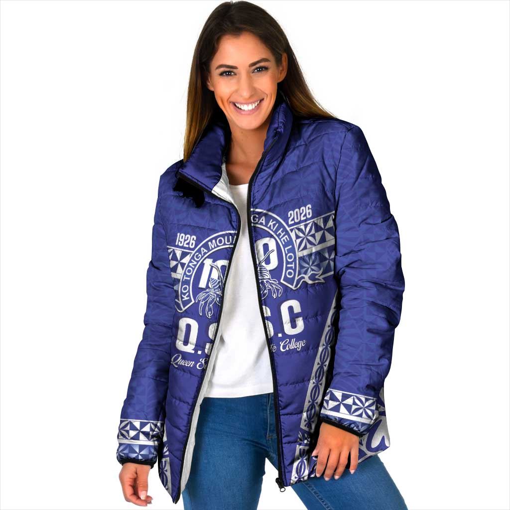 Personalised Queen Salote College Padded Jacket Kolisi Fefine 100th Anniversary Kupesi Blue LT14 Women Blue - Polynesian Pride