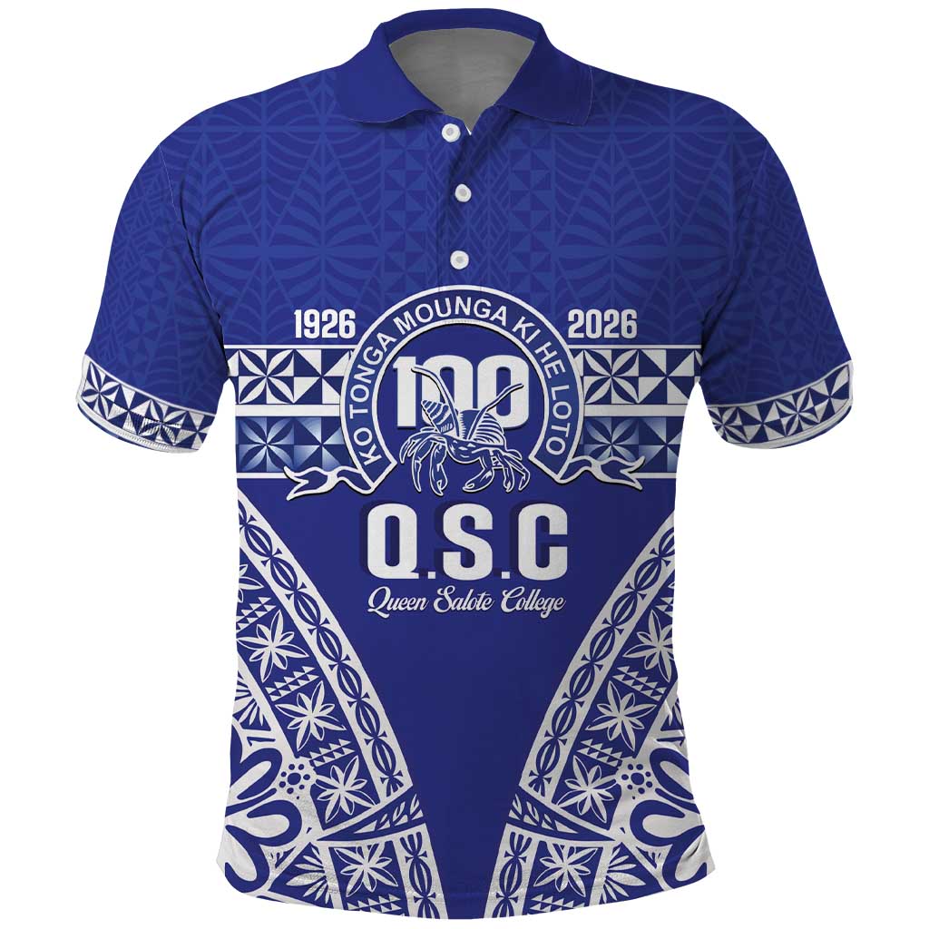 Personalised Queen Salote College Polo Shirt Kolisi Fefine 100th Anniversary Kupesi Blue LT14 Blue - Polynesian Pride