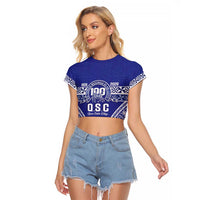 Personalised Queen Salote College Raglan Cropped T Shirt Kolisi Fefine 100th Anniversary Kupesi Blue LT14 Female Blue - Polynesian Pride