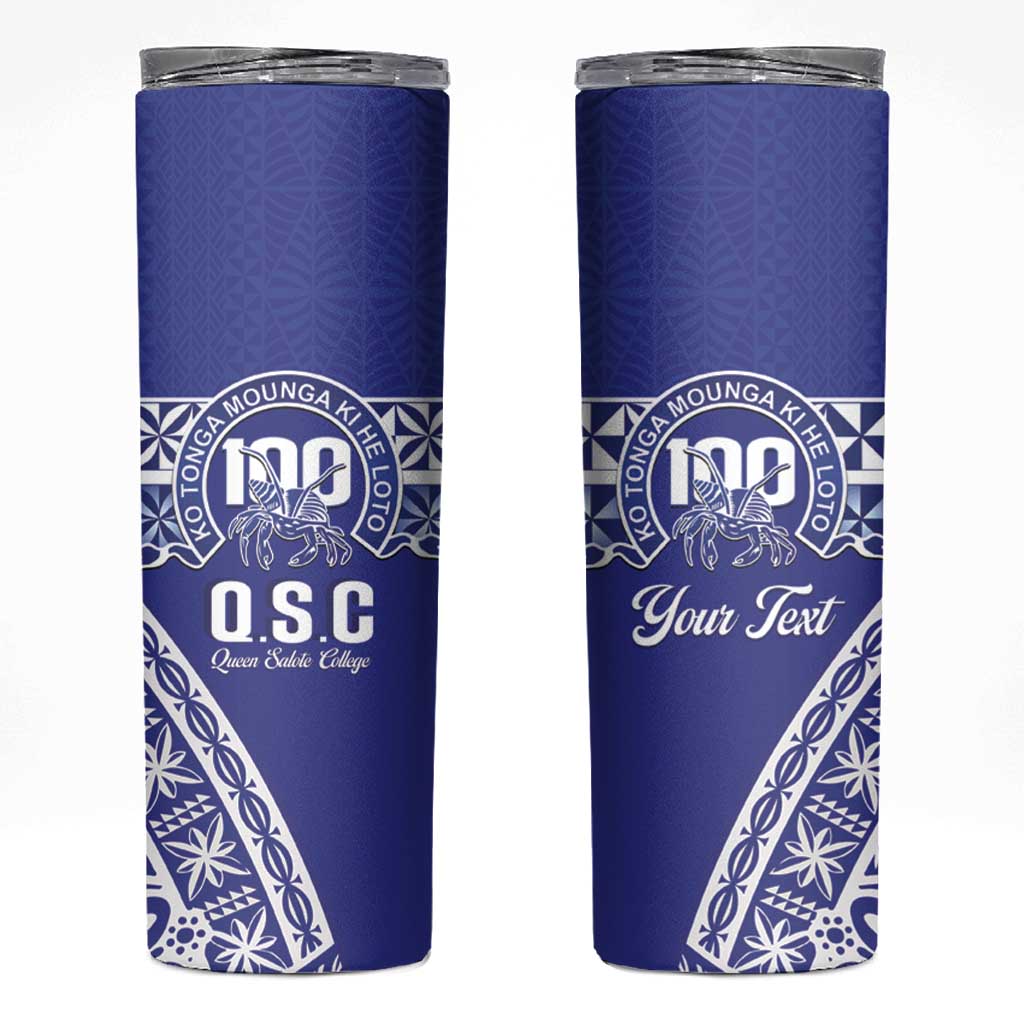 Personalised Queen Salote College Skinny Tumbler Kolisi Fefine 100th Anniversary Kupesi Blue LT14 Blue - Polynesian Pride