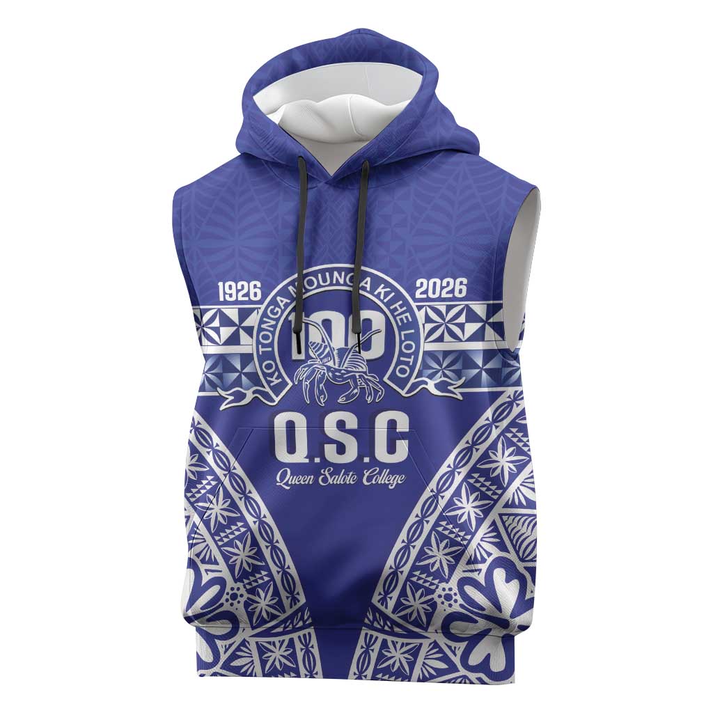 Personalised Queen Salote College Sleeveless Hoodie Kolisi Fefine 100th Anniversary Kupesi Blue LT14 Blue - Polynesian Pride