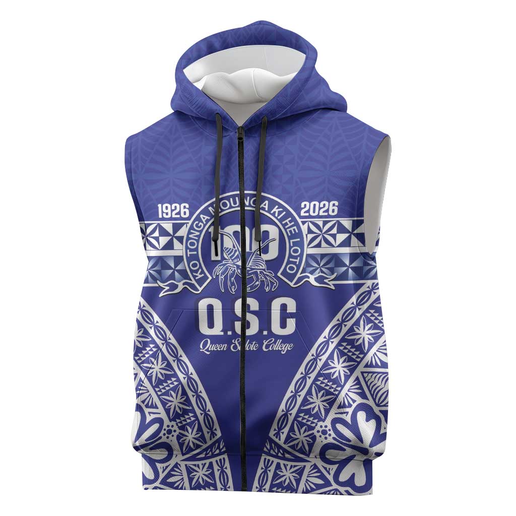 Personalised Queen Salote College Sleeveless Zip Hoodie Kolisi Fefine 100th Anniversary Kupesi Blue LT14 Blue - Polynesian Pride