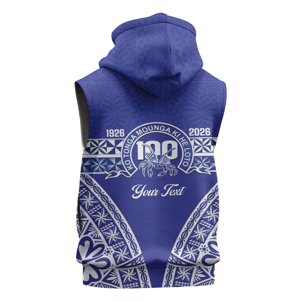 Personalised Queen Salote College Sleeveless Zip Hoodie Kolisi Fefine 100th Anniversary Kupesi Blue LT14 - Polynesian Pride