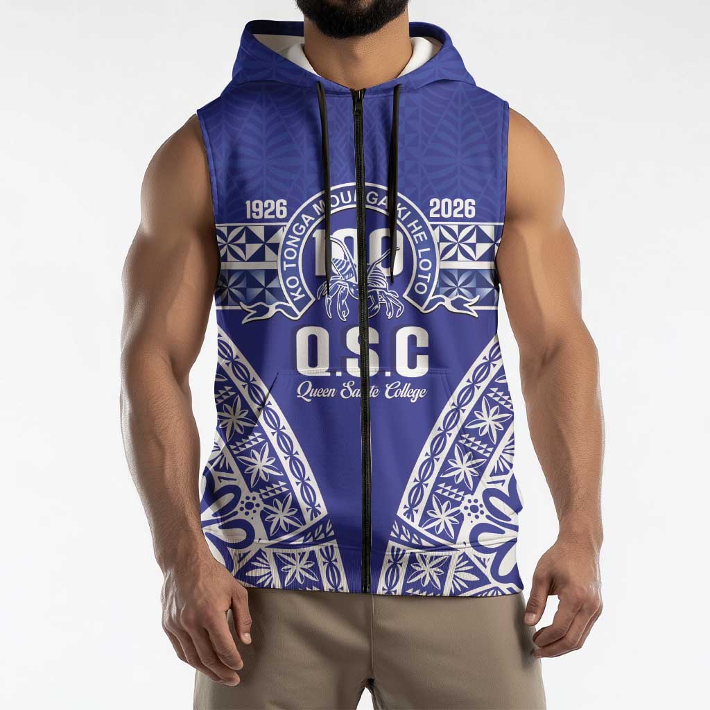 Personalised Queen Salote College Sleeveless Zip Hoodie Kolisi Fefine 100th Anniversary Kupesi Blue LT14 - Polynesian Pride