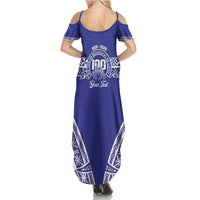 Personalised Queen Salote College Summer Maxi Dress Kolisi Fefine 100th Anniversary Kupesi Blue LT14 - Polynesian Pride